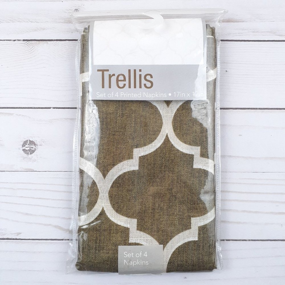 Fabric Dinner Napkins Lattice Olive Beige 17x17 inch Set of 4